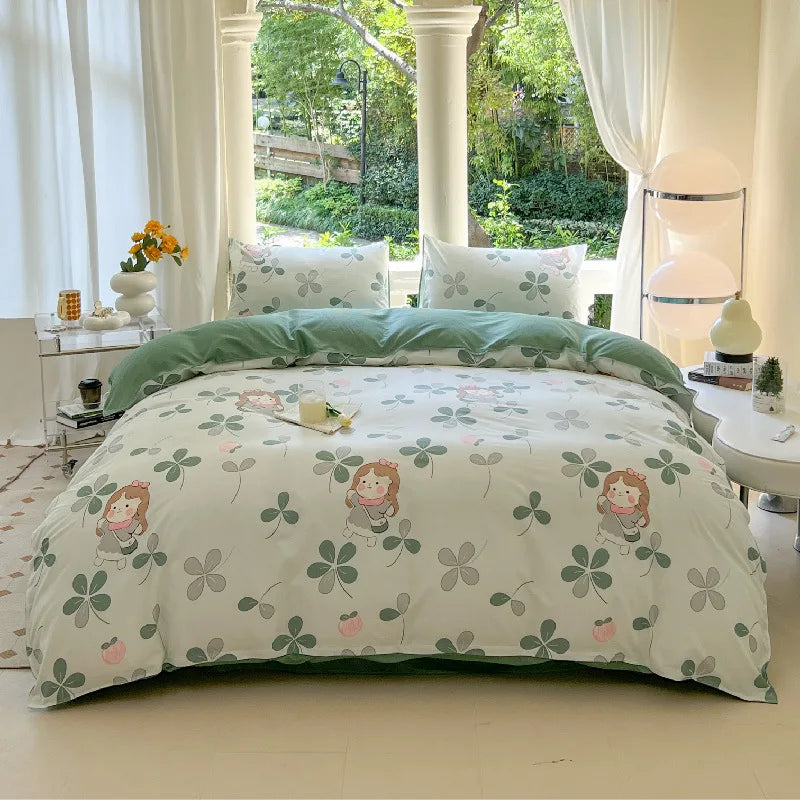 Microfiber Bedding Set Queen Size Duvet Cover for Kids Single Bed