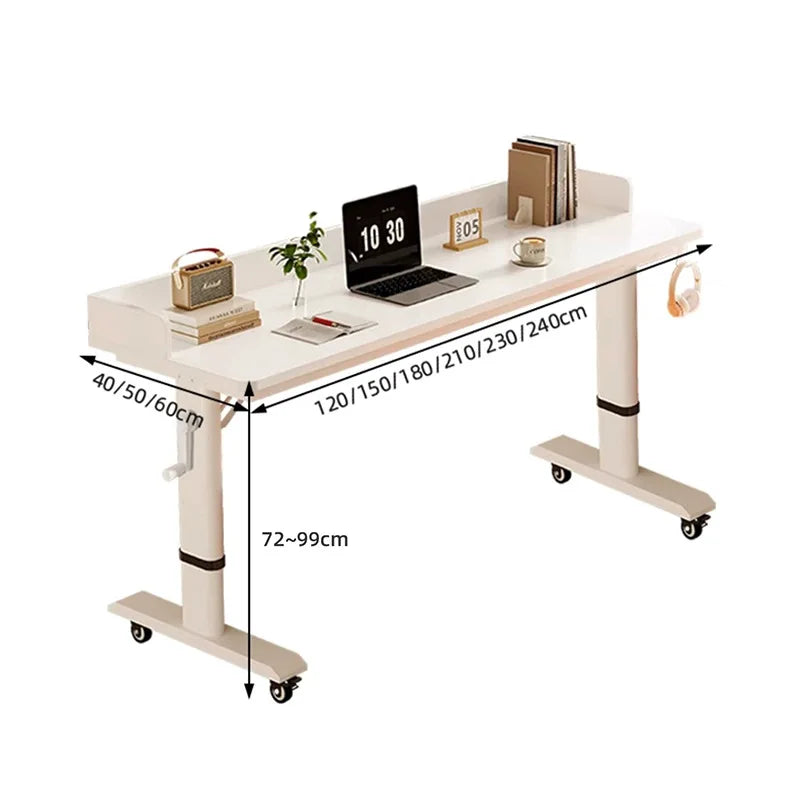 Adjustable Overbed Laptop Desk with Wheels | Bedroom Furniture Rolling Computer Table | Hand Crank Solid Wood Desk