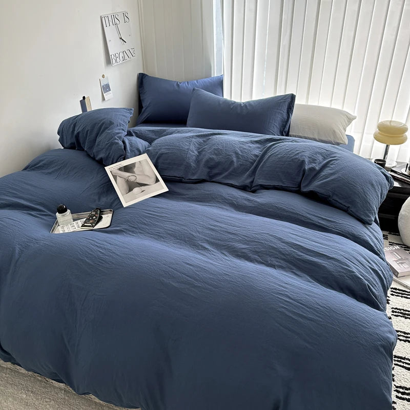 Solid Bed Linen Cotton Bedding Set with Sheet Duvet Cover Pillowcase