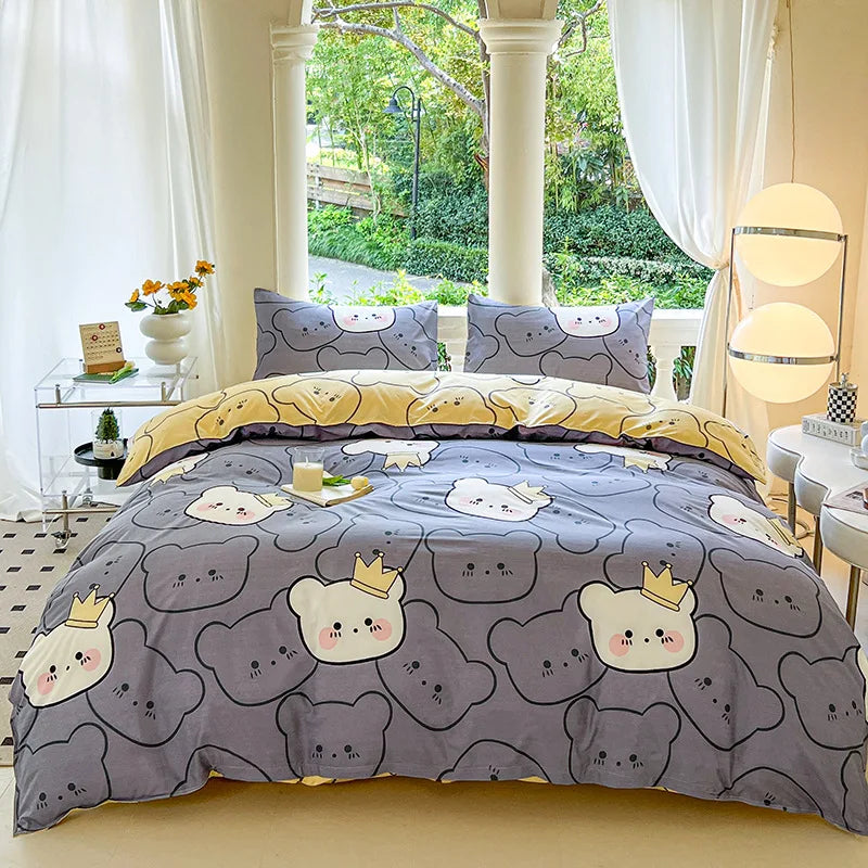 Microfiber Bedding Set Queen Size Duvet Cover for Kids Single Bed
