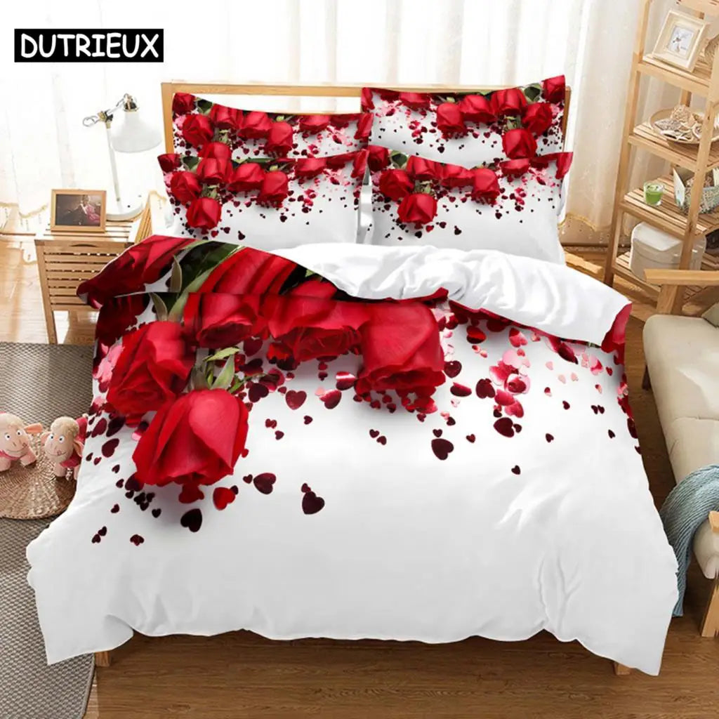 Red Rose Bedding Set Quilt Duvet Cover Comforter Pillow Case