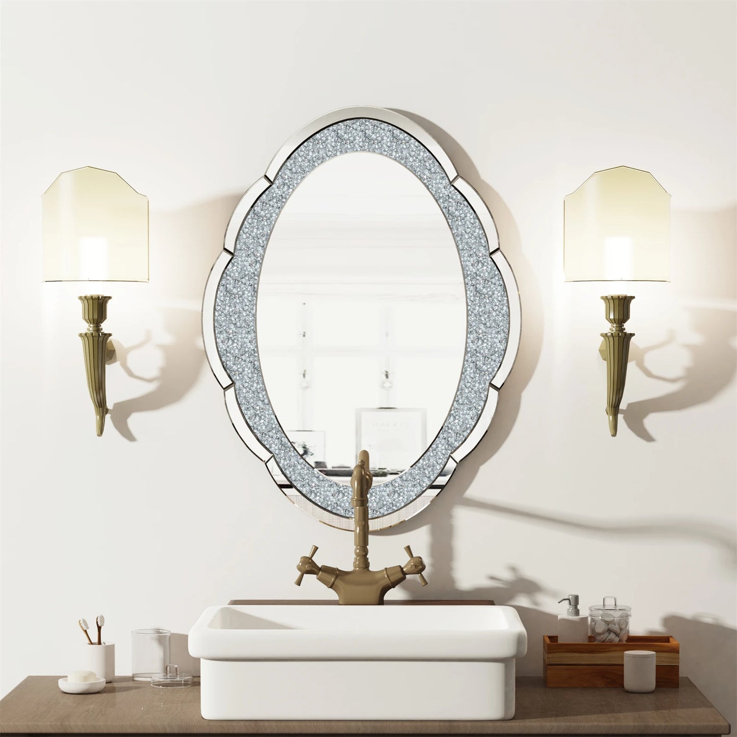 Decor Wall Mirror Arch Crystal Crushed Diamonds Vanity Accent Mirror
