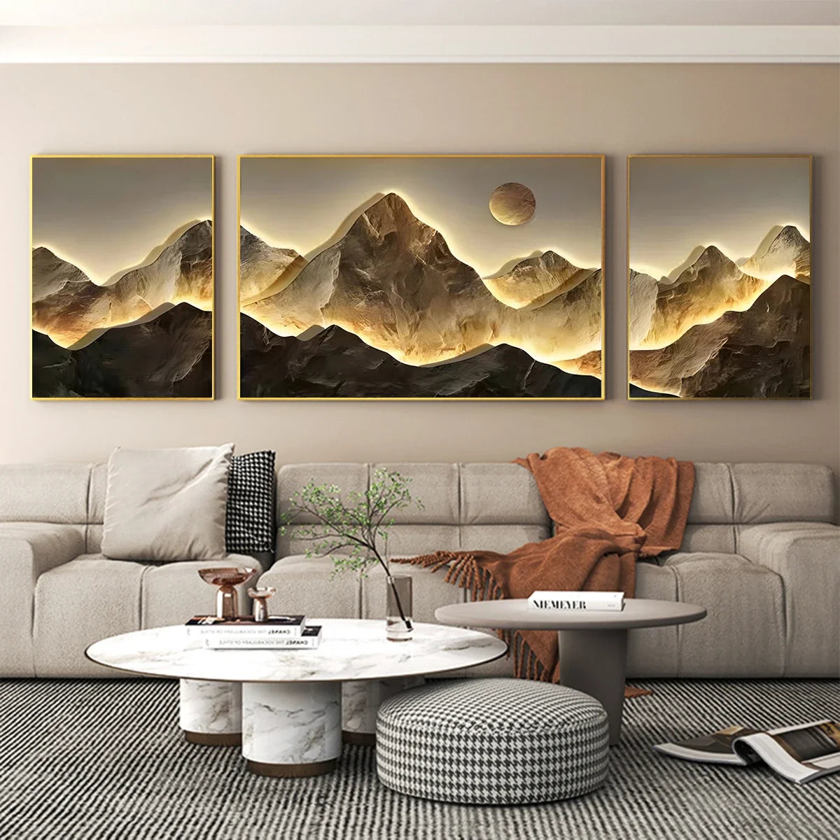 Gold Mountains Full Moon Wall Arts Prints Posters Classic Luxury Canvas Painting