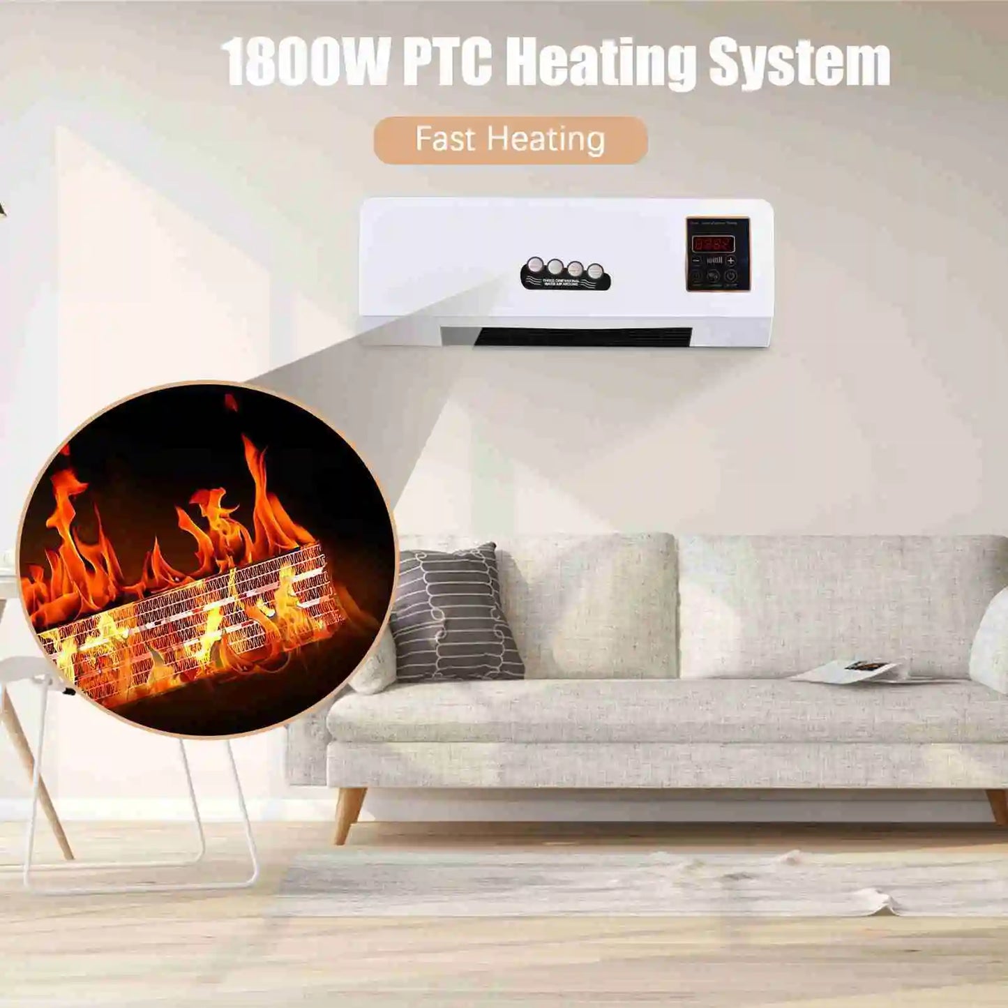 Heating Nature Wind Timing Digital Display Wall Mounted Space Heater