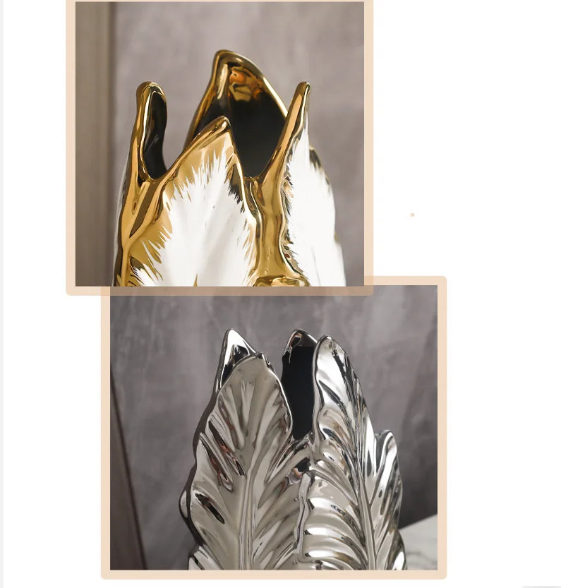 Nordic light luxury gold painted ceramic high-end vases