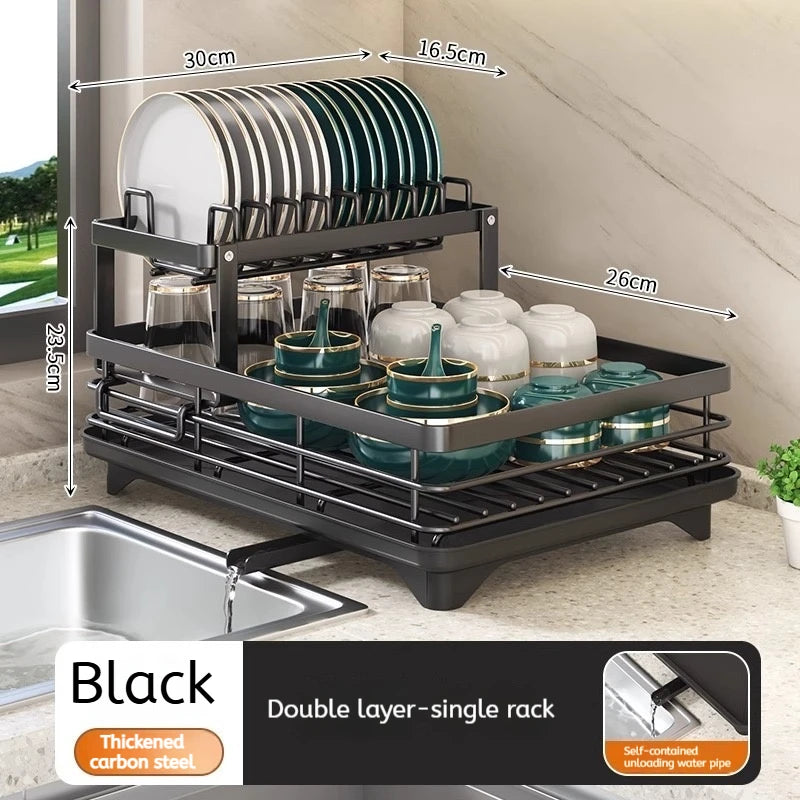 Stainless Steel Dish Drying Rack Adjustable Kitchen Plates Organizer with Drainboard Over Sink Plate Drainer Storage Organizer