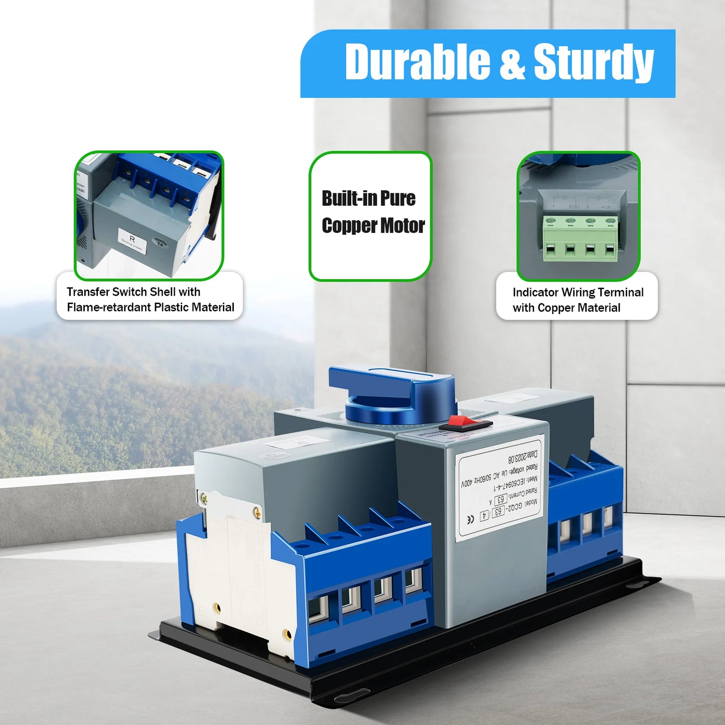 Dual Power Automatic Transfer Switch, flame-retardant plastic shell