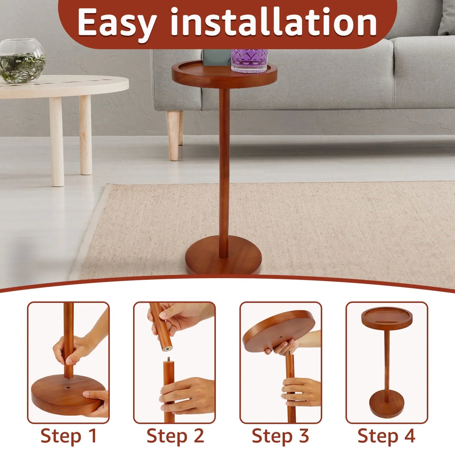 Round Wooden Small Coffee Tables with Phone Holder sofa corner tables