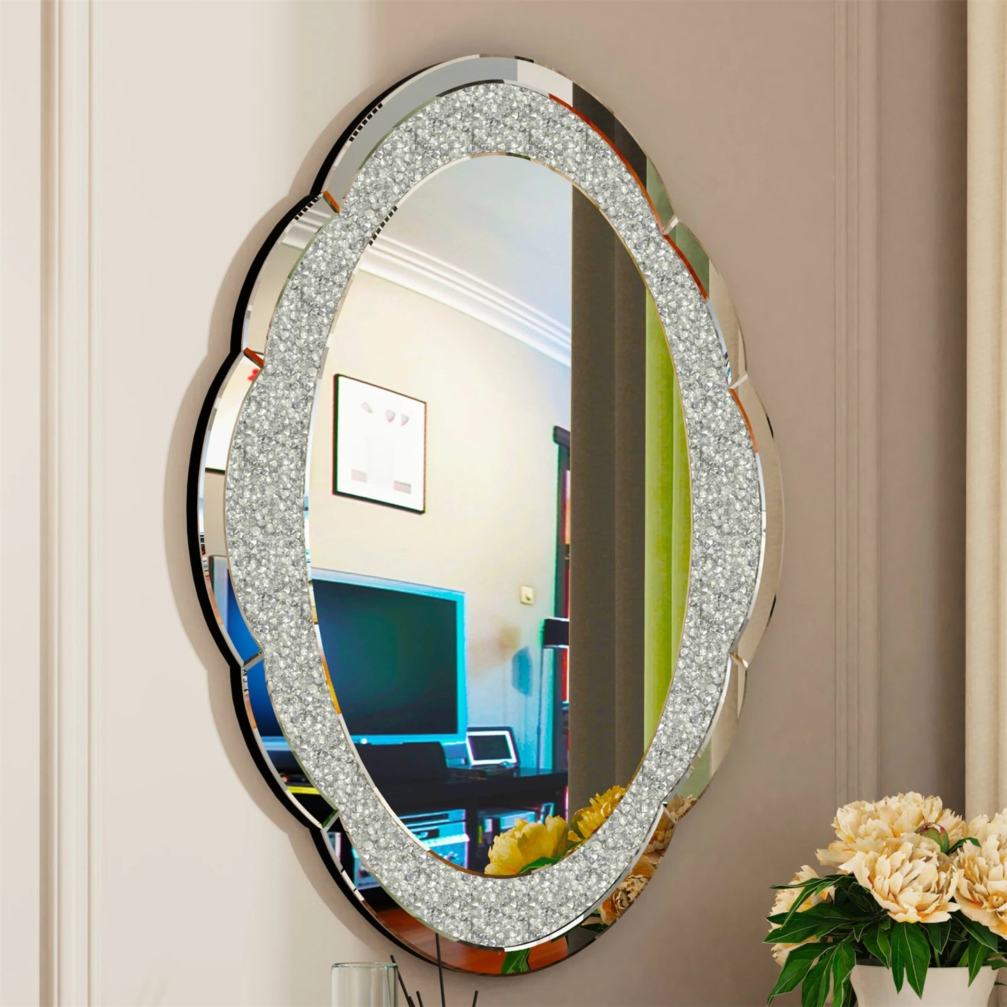 Decor Wall Mirror Arch Crystal Crushed Diamonds Vanity Accent Mirror