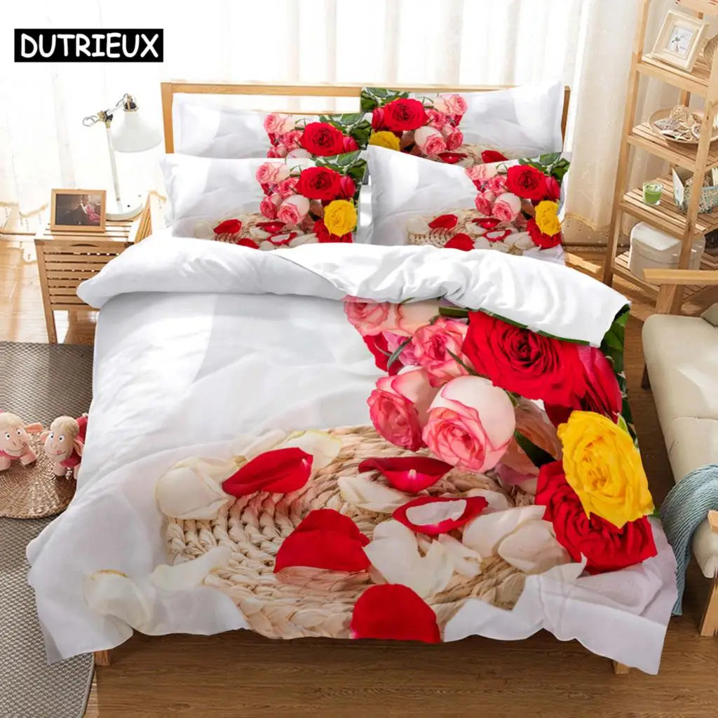 Red Rose Bedding Set Quilt Duvet Cover Comforter Pillow Case