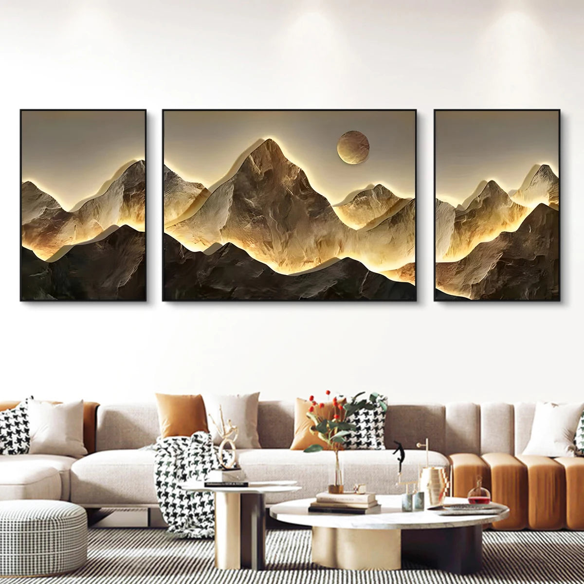 Gold Mountains Full Moon Wall Arts Prints Posters Classic Luxury Canvas Painting
