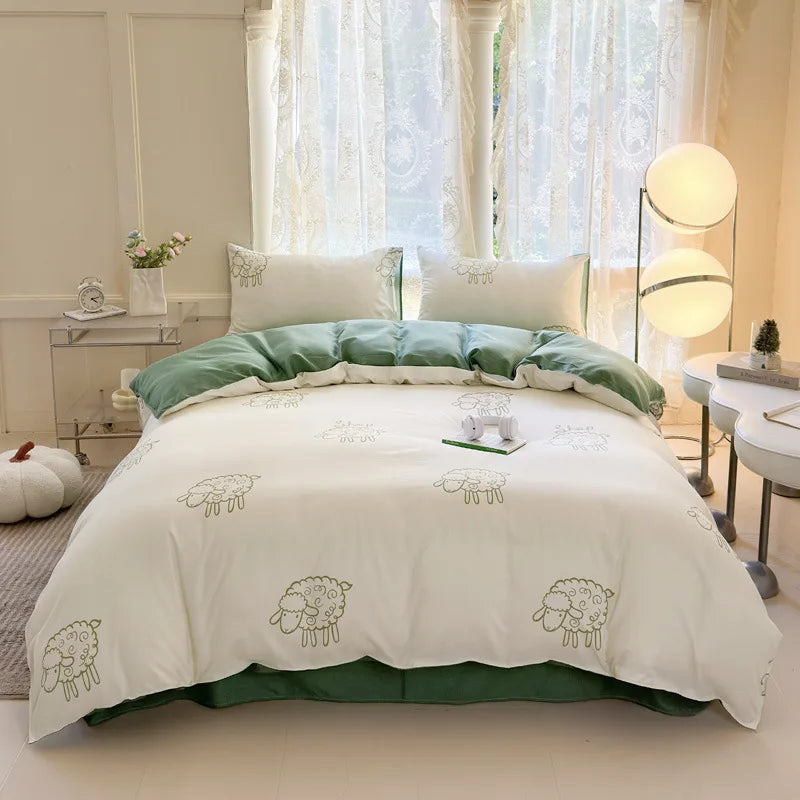 Microfiber Bedding Set Queen Size Duvet Cover for Kids Single Bed