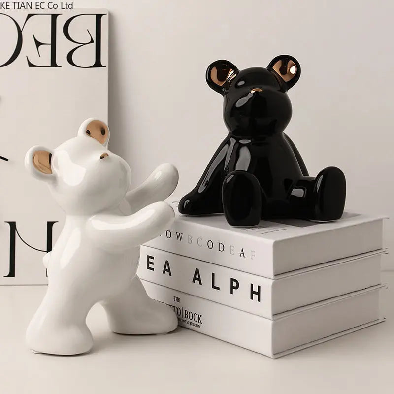 European light luxury fashion bear decoration ceramic bookcase decoration