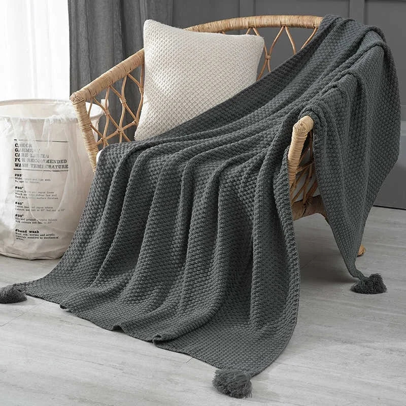 Nordic Tassel Knitted Blanket Solid Fringe Blanket For Bed