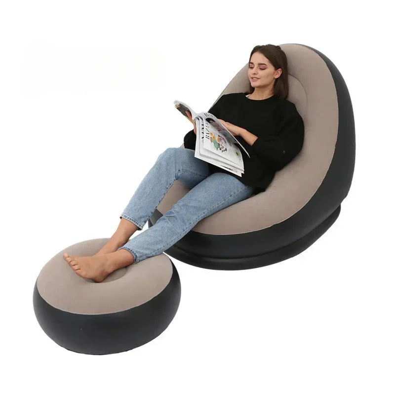 Lazy Inflatable Sofa Outdoor Chair Foldable Lounge Chair Set Footrest