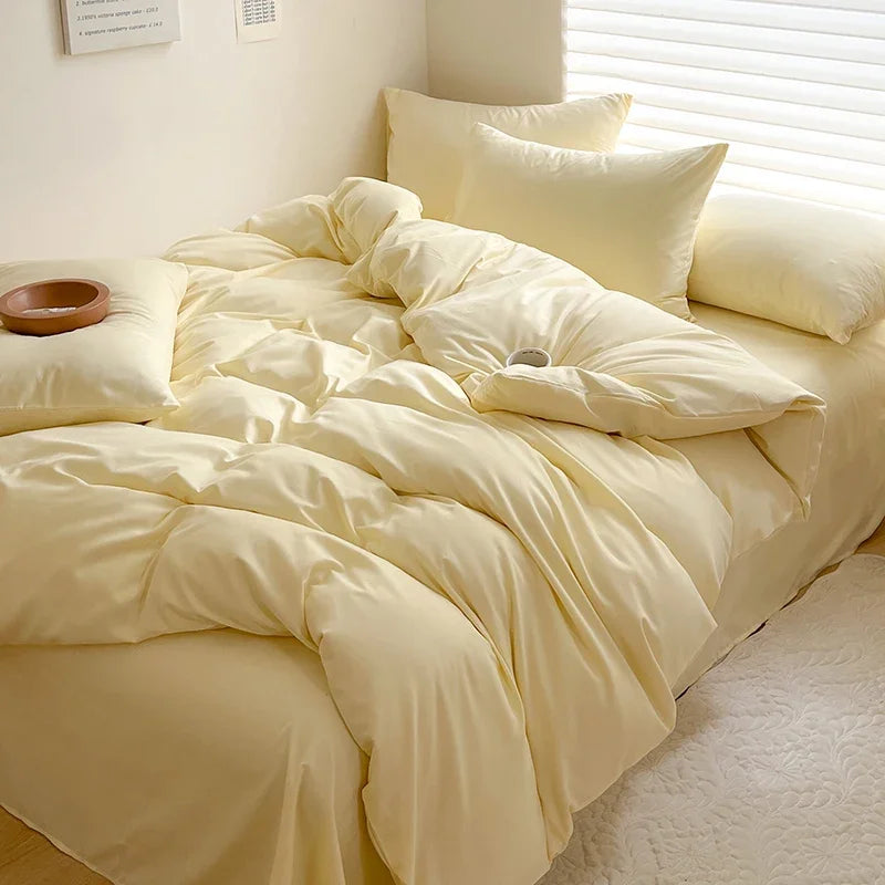 Solid Bed Linen Cotton Bedding Set with Sheet Duvet Cover Pillowcase