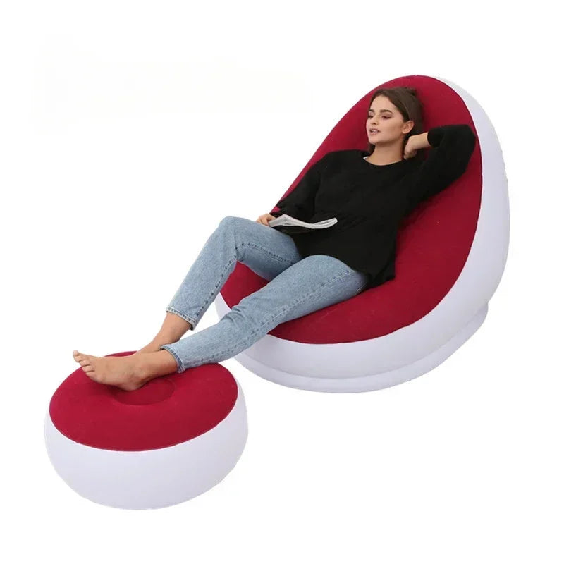 Lazy Inflatable Sofa Outdoor Chair Foldable Lounge Chair Set Footrest