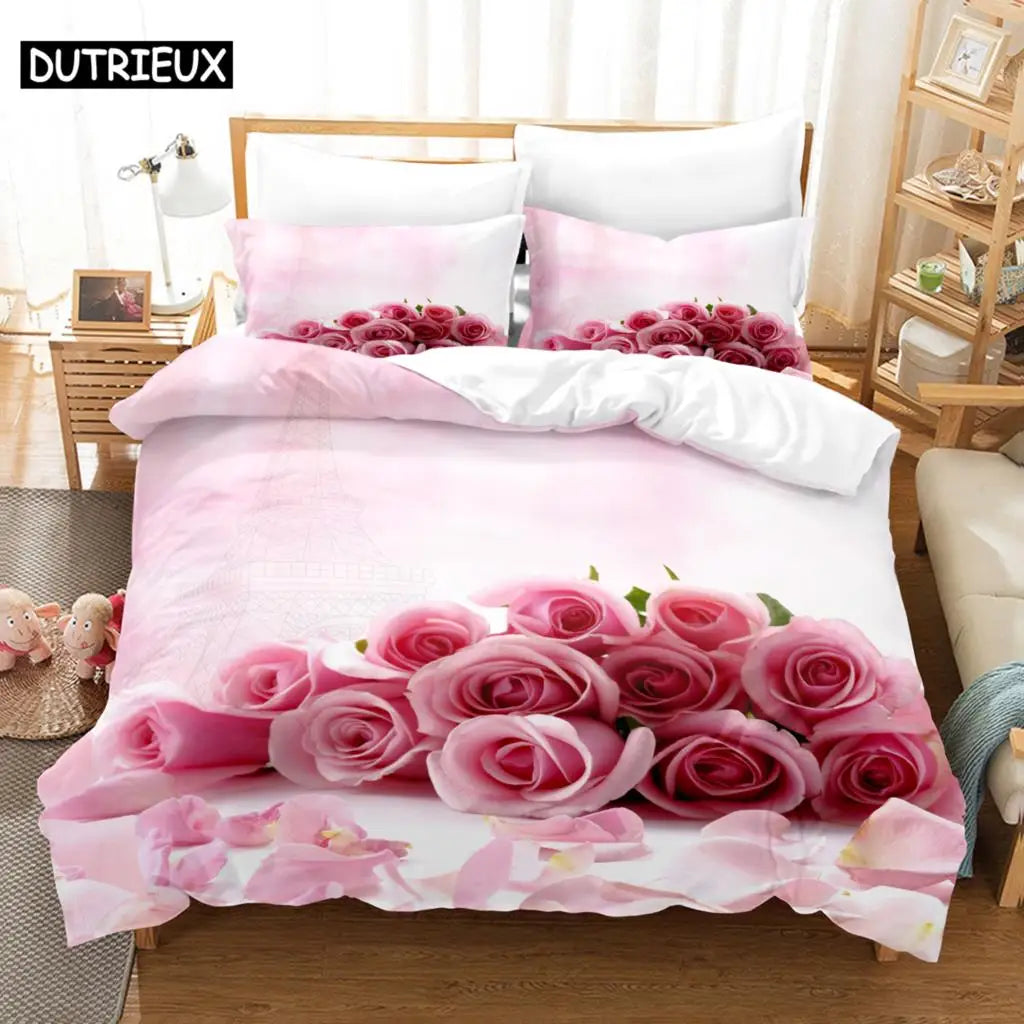 Red Rose Bedding Set Quilt Duvet Cover Comforter Pillow Case