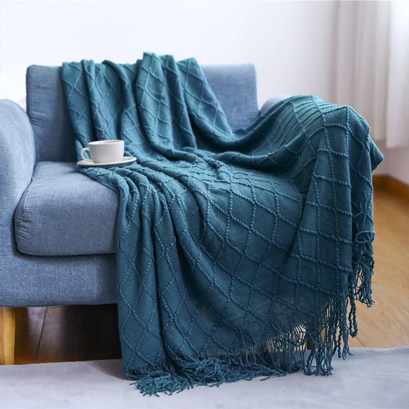 Nordic Tassel Knitted Blanket Solid Fringe Blanket For Bed