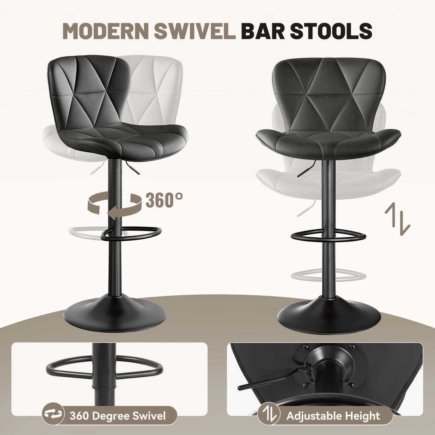 Rotation Adjustable Height, Faux Leather Upholstered with Backrest