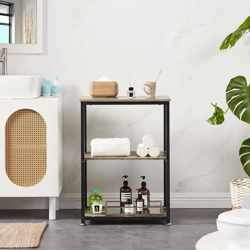 Tall End Side Table Nightstand, 3-Tier Storage Shelf