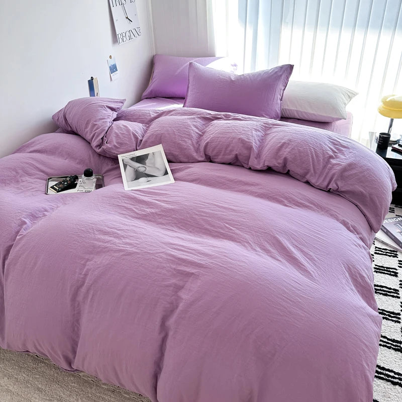 Solid Bed Linen Cotton Bedding Set with Sheet Duvet Cover Pillowcase