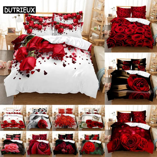 Red Rose Bedding Set Quilt Duvet Cover Comforter Pillow Case