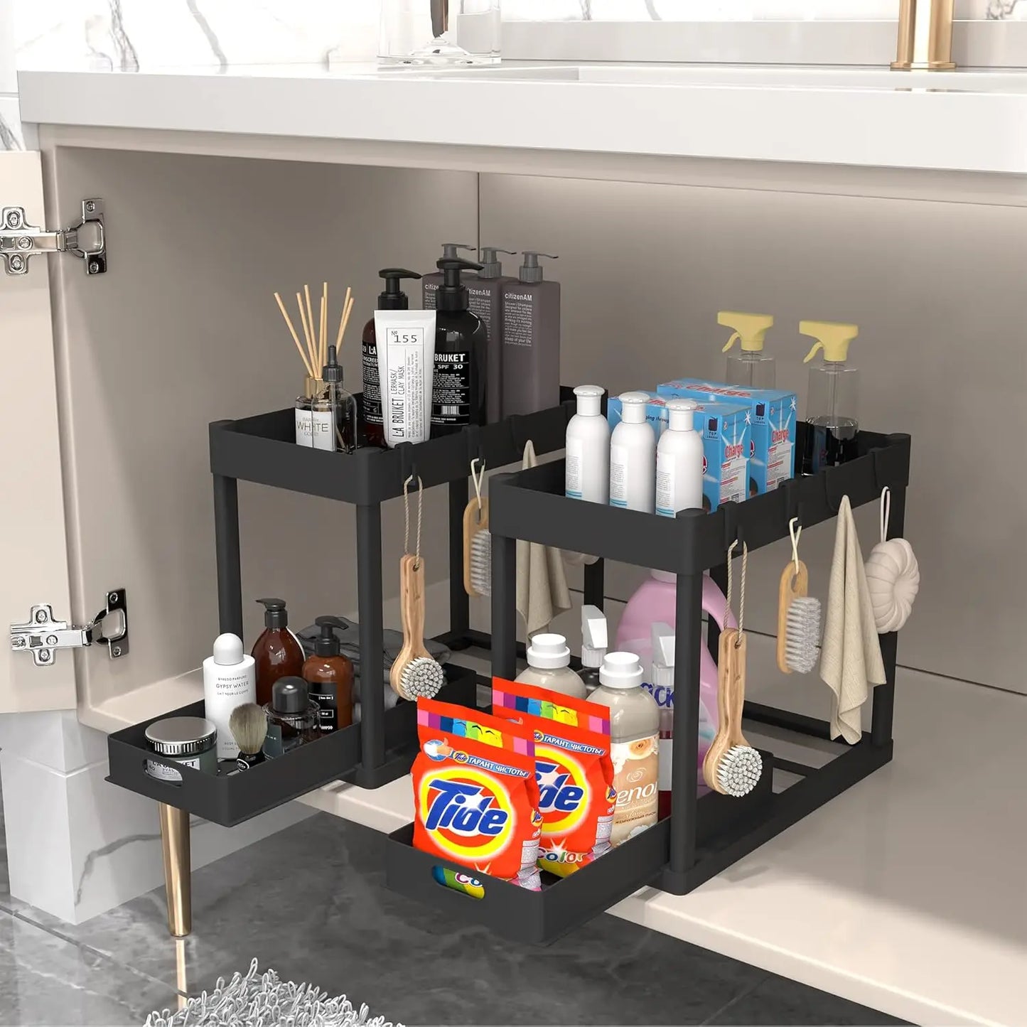 kitchen cabinet shelving unit, multi-purpose bathroom storage basket