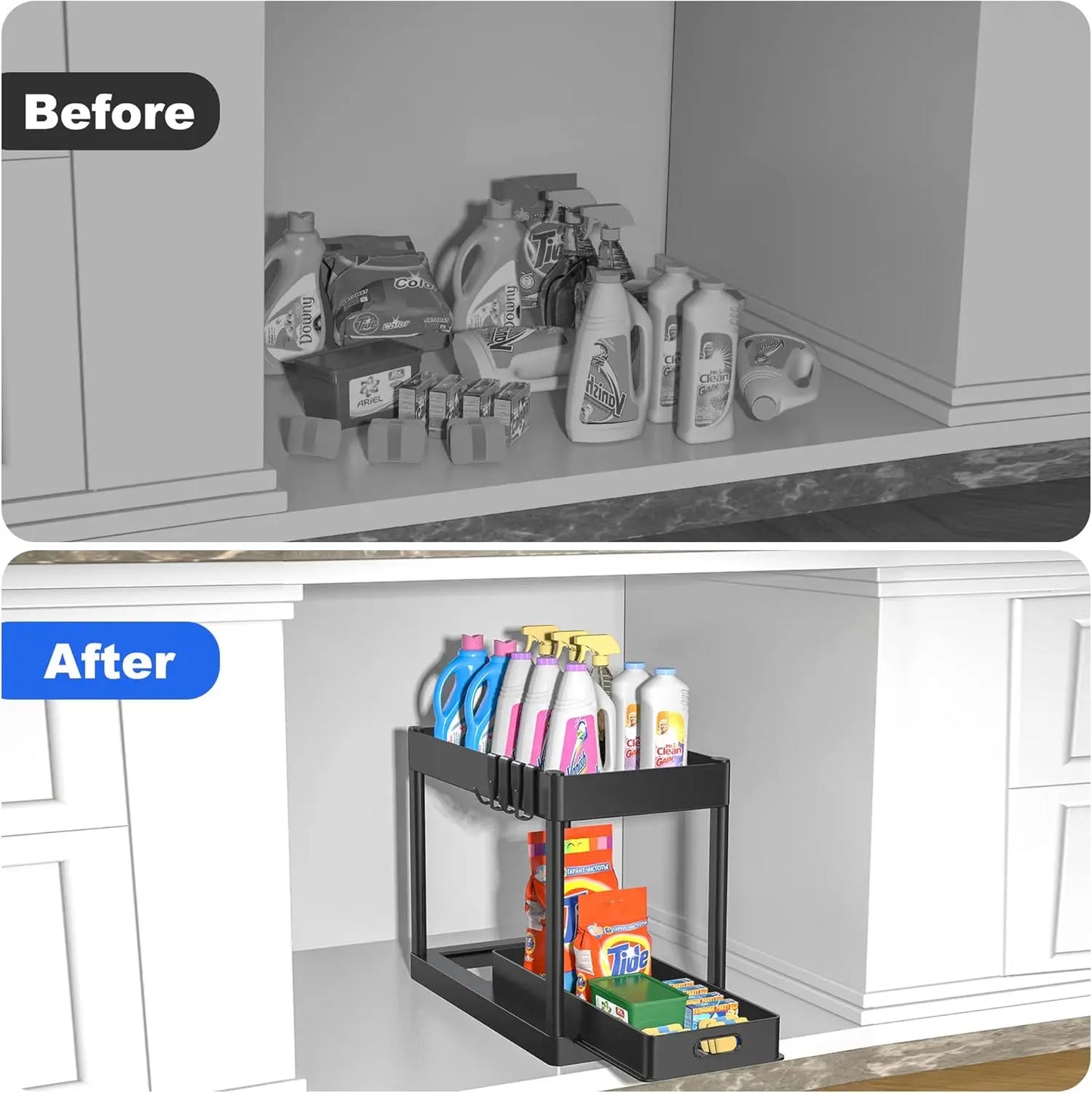 kitchen cabinet shelving unit, multi-purpose bathroom storage basket
