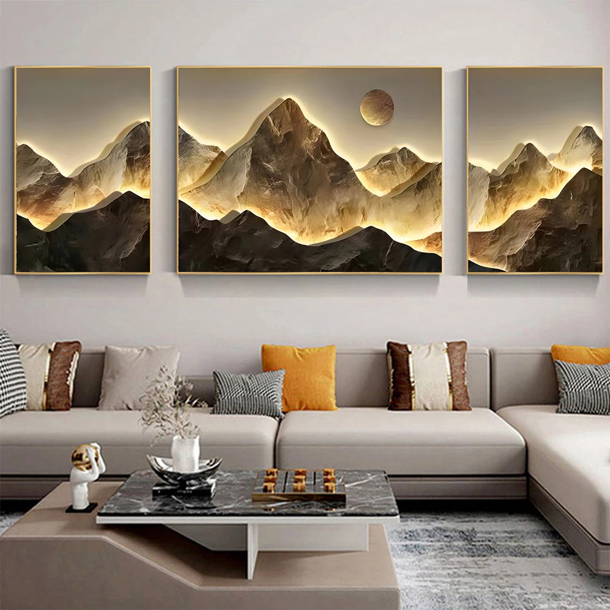 Gold Mountains Full Moon Wall Arts Prints Posters Classic Luxury Canvas Painting