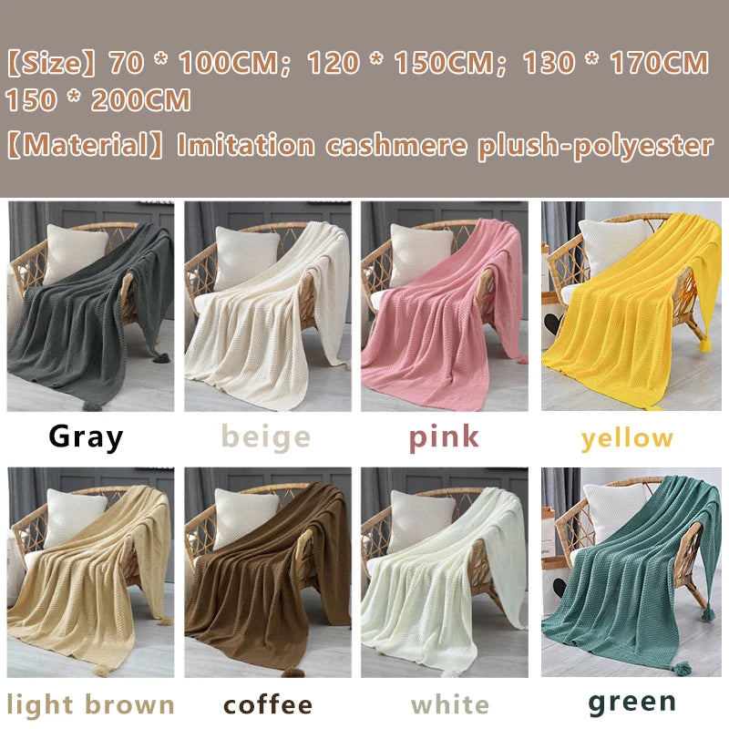 Nordic Tassel Knitted Blanket Solid Fringe Blanket For Bed