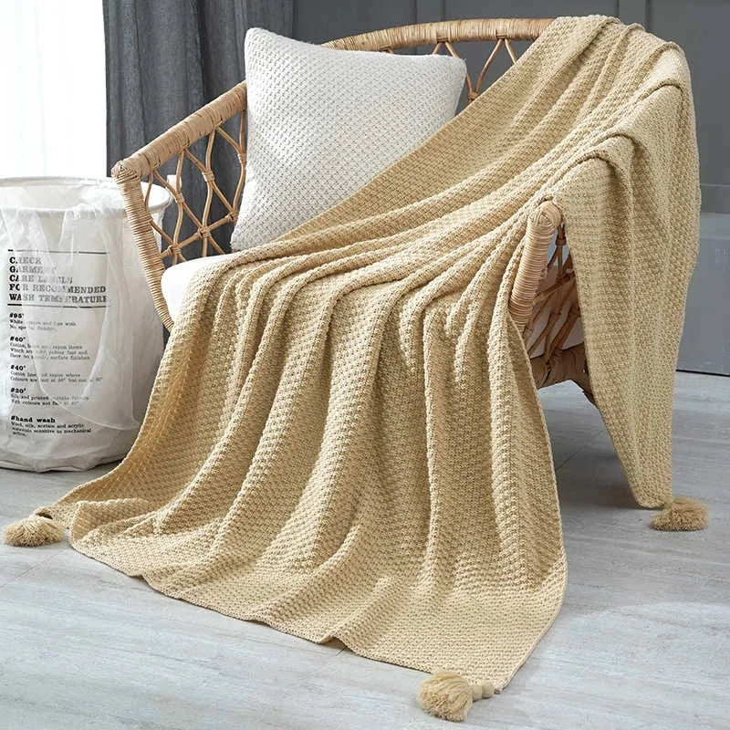 Nordic Tassel Knitted Blanket Solid Fringe Blanket For Bed